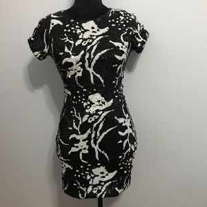 Sequined Party Dress Black and White Abstract Sz S